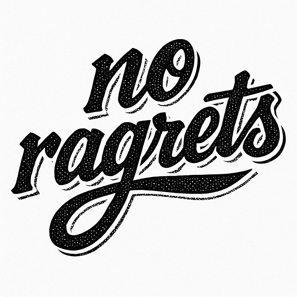 tattoo design with the phrase 'no ragrets', bold script, classic tattoo style, black ink, simple and clear, no extra elements emoji