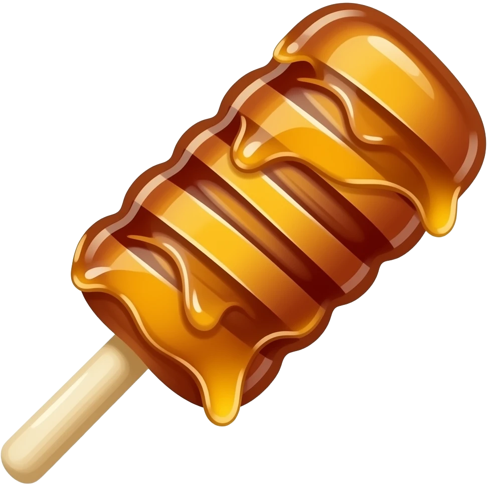 Korean traditional yeot candy stick, glossy caramel color, sticky honey candy, cute emoji style, minimal ios emoji design emoji