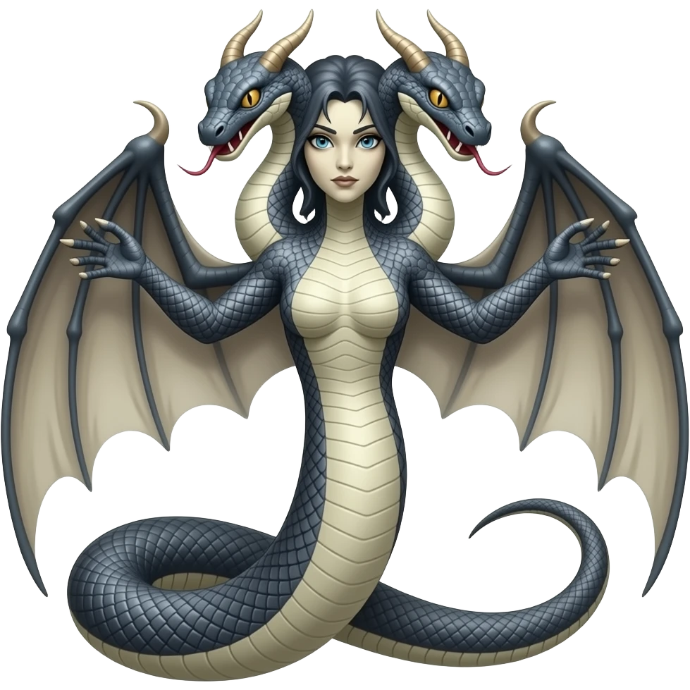 serpent with wings and arms and two heads, one  in her tail emoji