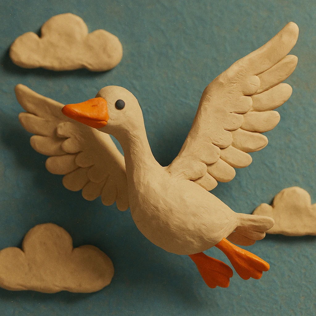 a goose flying with wings spread wide emoji
