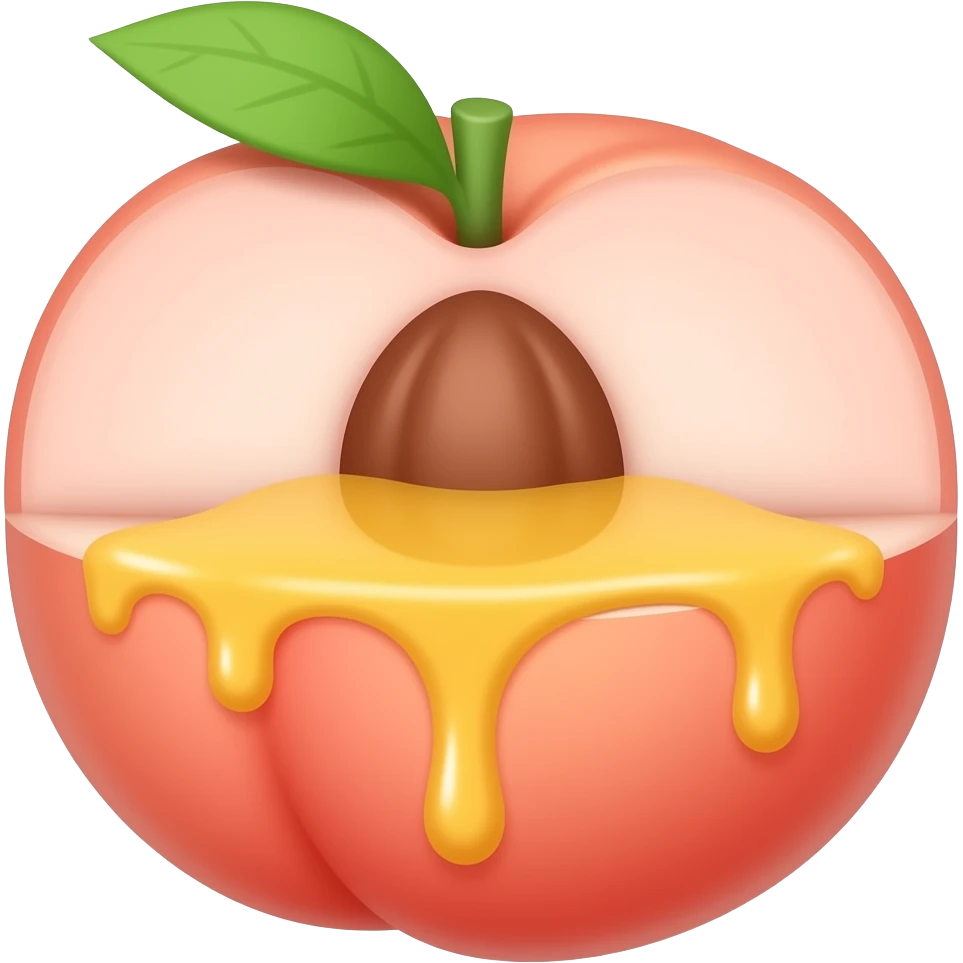 Juice dripping from inside a pink peach emoji