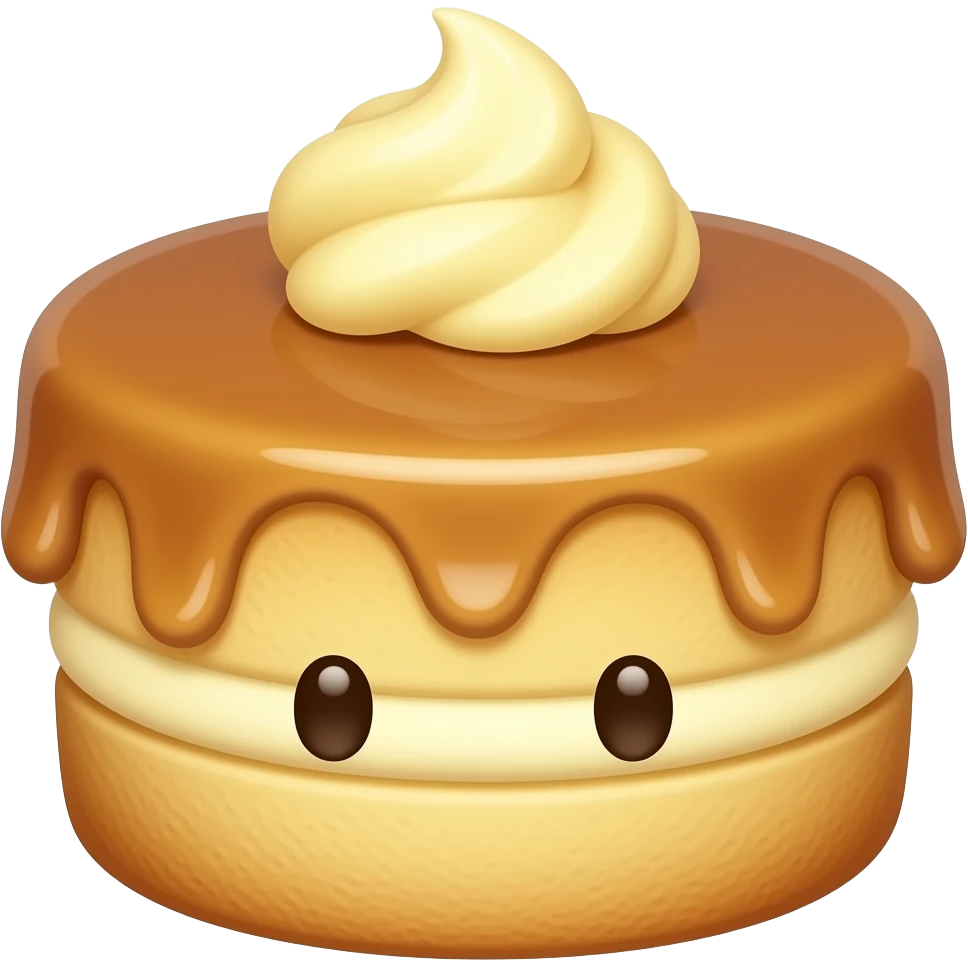 cute butter cake dessert emoji, small dome shaped butter cakes with glossy caramelized butter glaze, golden brown color, soft fluffy texture, kawaii dessert style, simple emoji design, sticker style, transparent background emoji