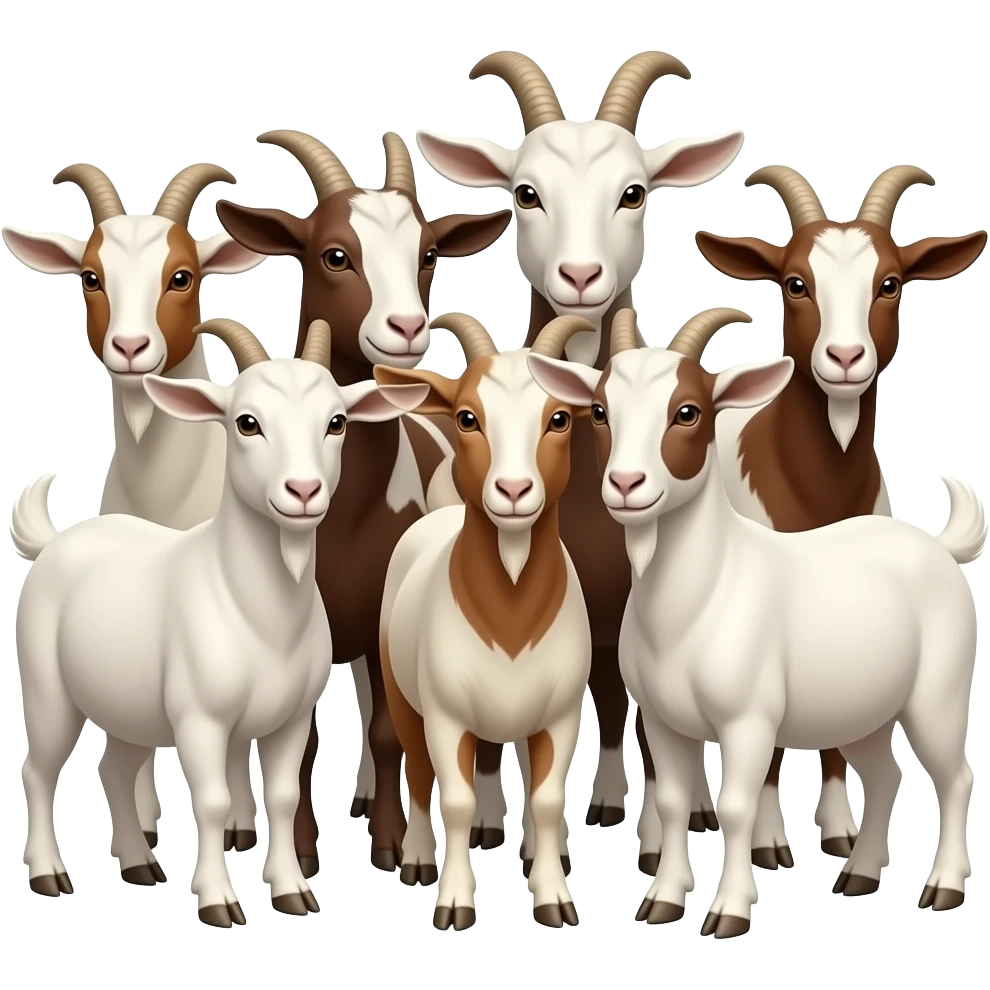 Hazme seis cabras de colores blancos y marrones. Tienen que estar las siete juntas. emoji