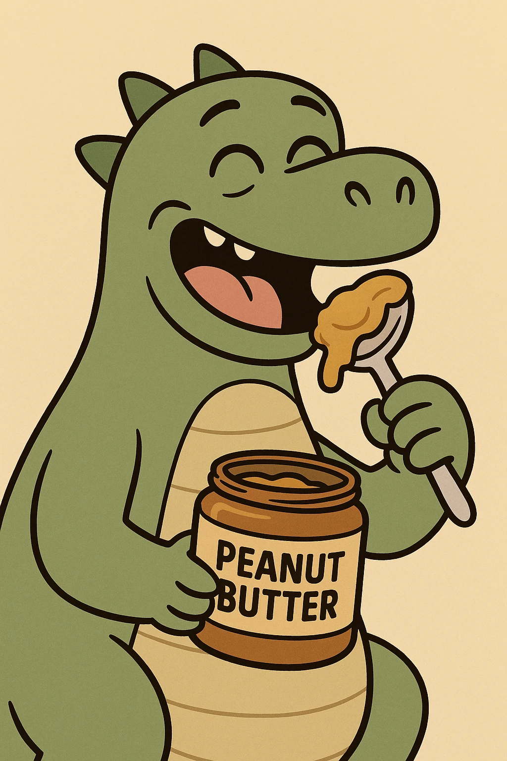cartoon style dinosaur happily eating peanut butter emoji