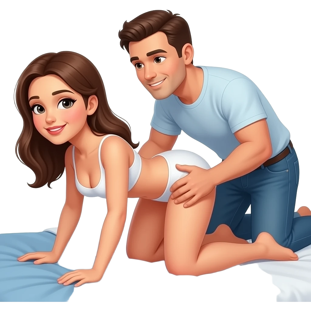 Femme à quatre pattes sur un lit qui se fait pénétrer par un homme emoji