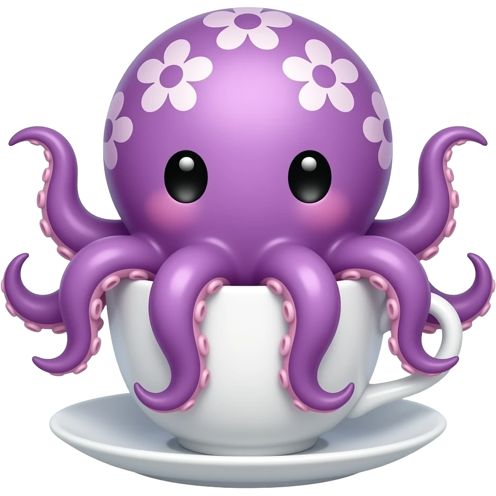 cute purple Octopus with a white flower pattern Teacup emoji