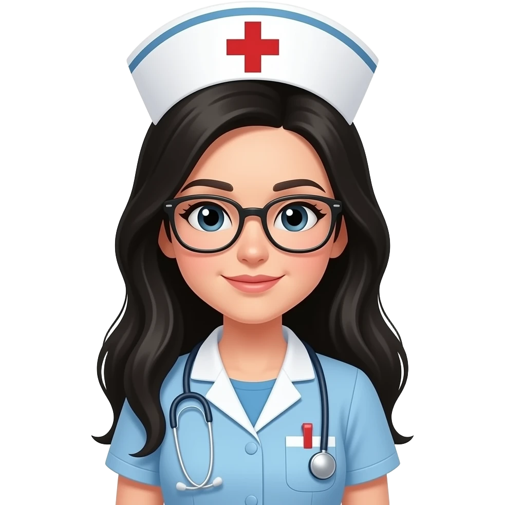 Female nurse with eyeglasses and Long black hair emoji