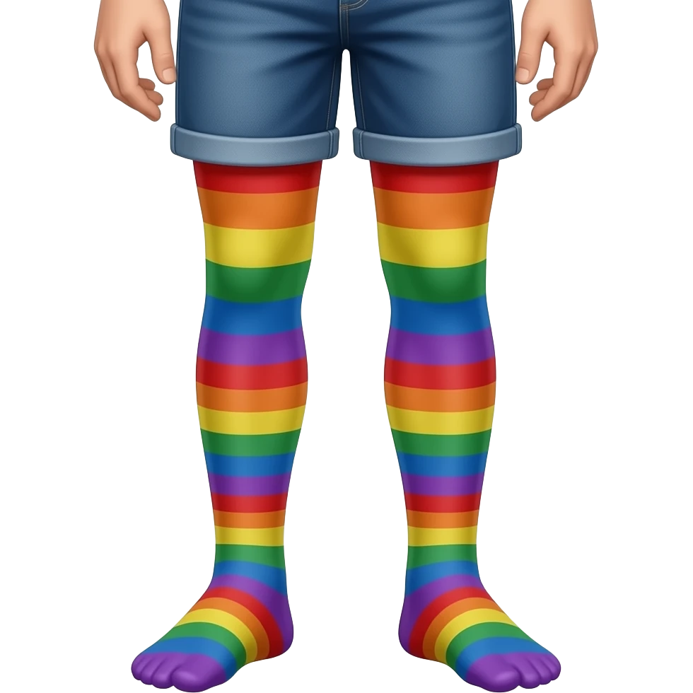 Boy boys legs in rainbow pantyhose to toe emoji