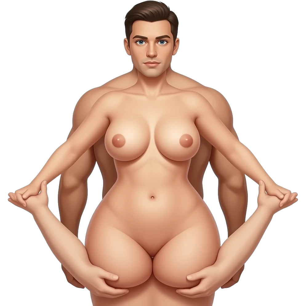 Naked tall girl with big boobs and thighs posing like shes reciving backshots from him emoji