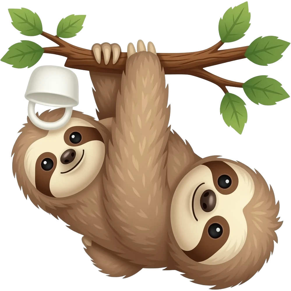 sloth coffee on the tree upside down hanging from a tree emoji
