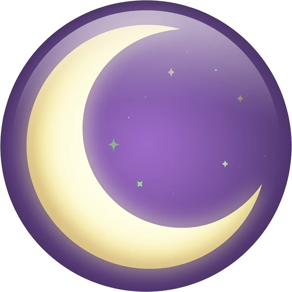 The Dreamer (🌙): “Elegant crescent moon in deep purple with soft golden yellow highlights and tiny green stars, dreamy mystical style, flat vector icon with gentle glow” emoji