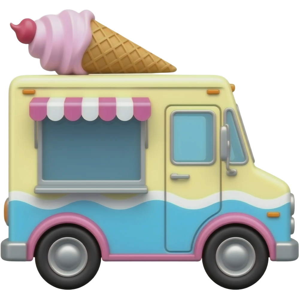 barbie ice cream truck with soft yellow pink blue colour emoji