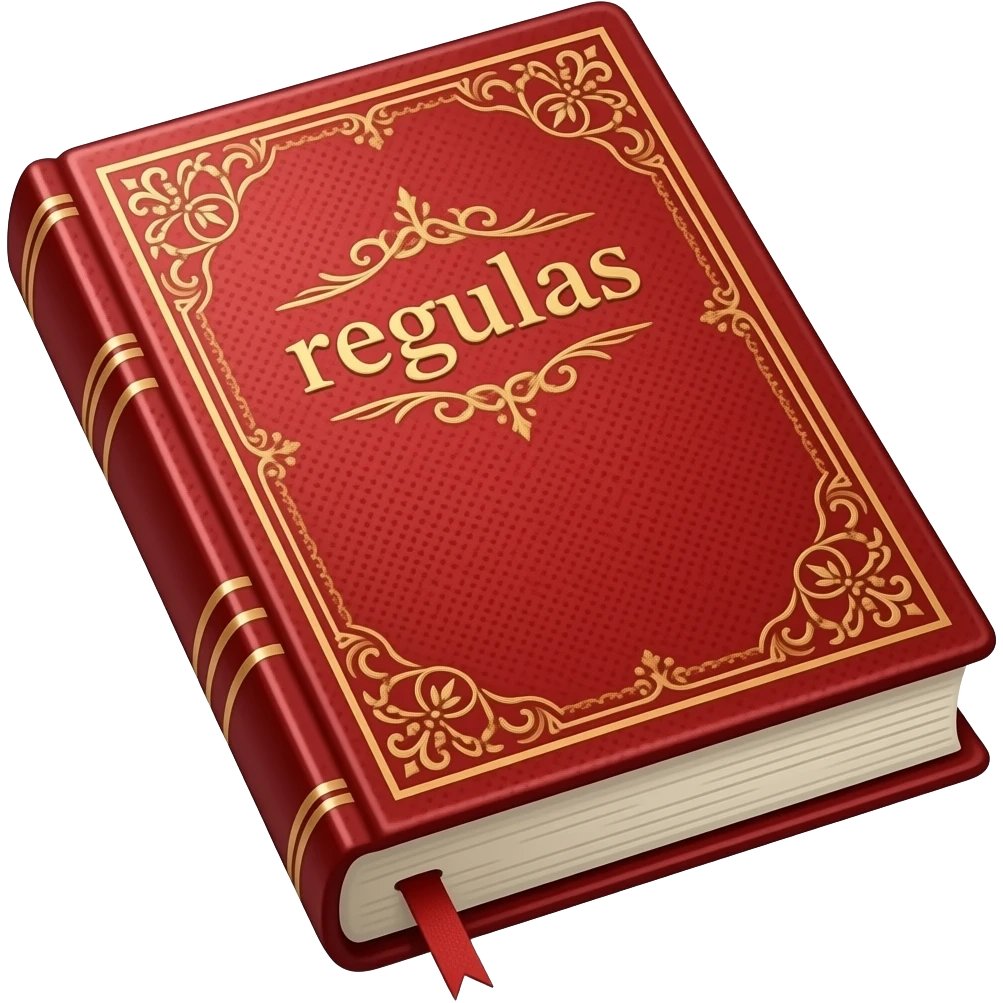 Emoji de reglas (cuaderno rojo estilo biblia  diga reglas)(quiero que diga en español reglas) exactamente Solo que diga "reglas"que tenga un bordado y diseños elegante bonito emoji