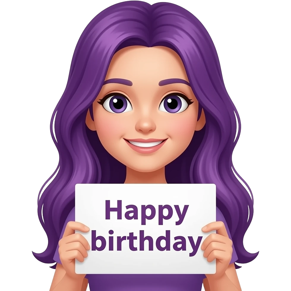 girl with long purple hair with happy birthday sign emoji