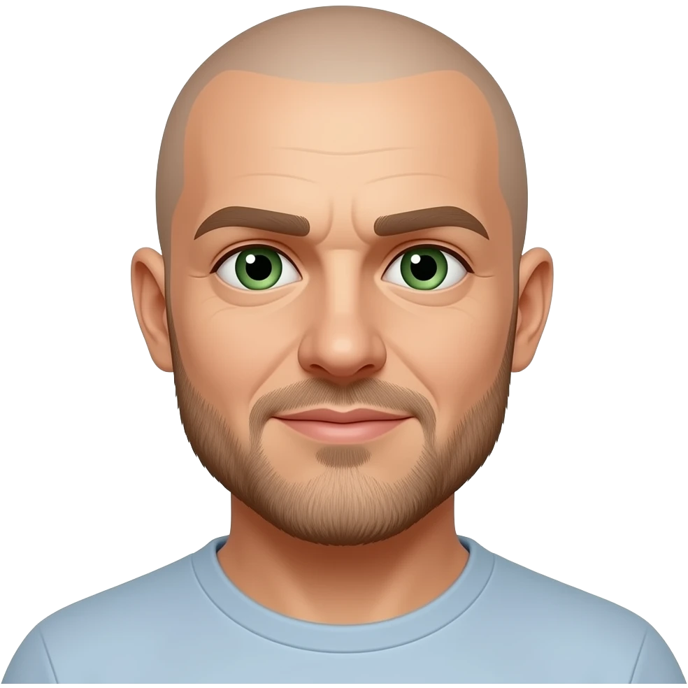 hombre calvo barba corta ojos verdes emoji