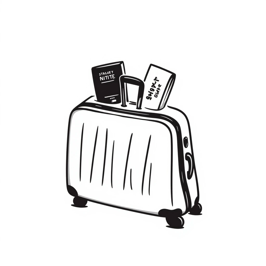 a suitcase with a plane ticket and a passport emoji