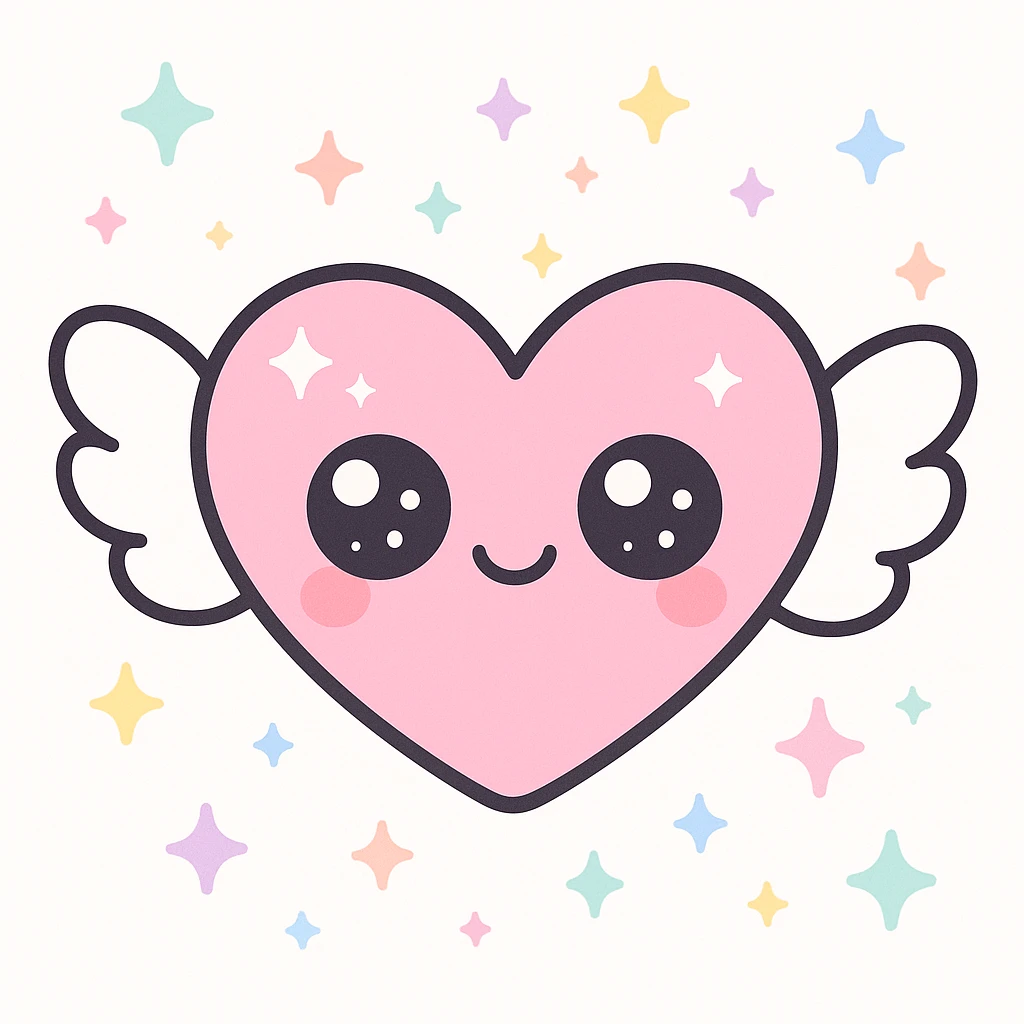 aesthetic cute winged heart emoji, soft pastel colors, kawaii style, sparkles, simple and charming emoji