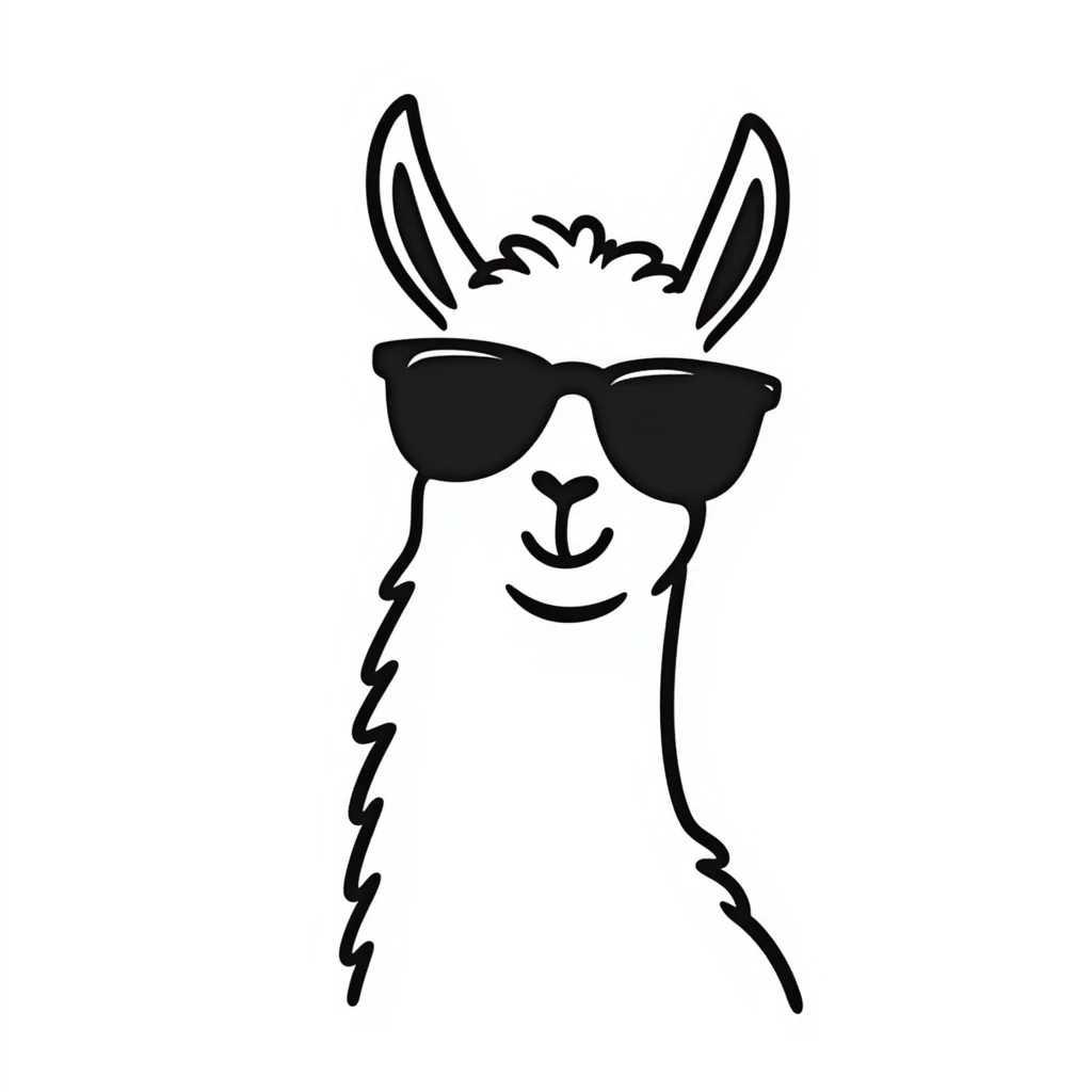 minimalist line art, retro sassy llama, sunglasses, expressive emoji