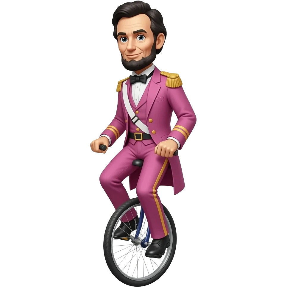 cinematic - Abraham Lincoln in a pink uniform rides a unicycle emoji