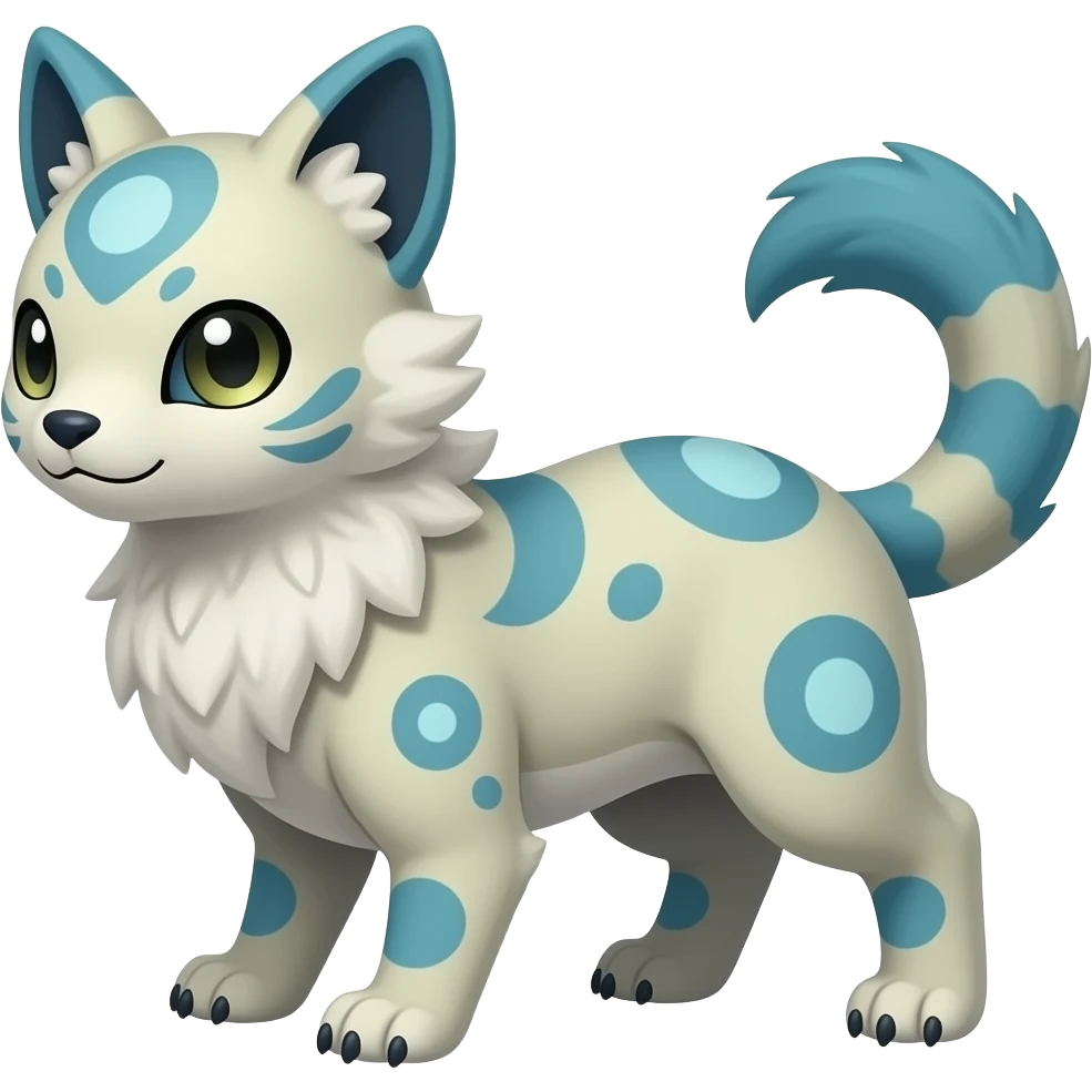 Moon-patterned ancient Short-legged quadrupedal elegant oriental feral painted Absol-Glaceon-Sylveon-animal-Fakémon-fusion-hybrid-creature emoji