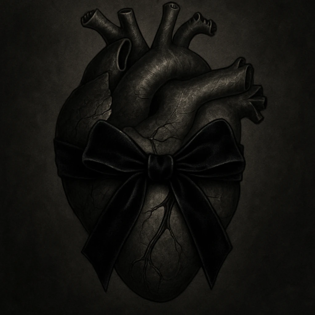 realistic gothic heart with a black velvet ribbon emoji