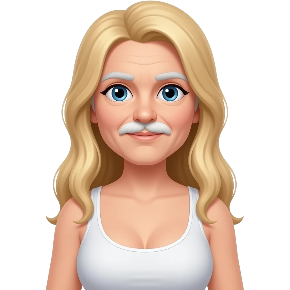Full skinny body Older man with skinny face balding on top with white hair and mustache with big breasted  blond girl emoji