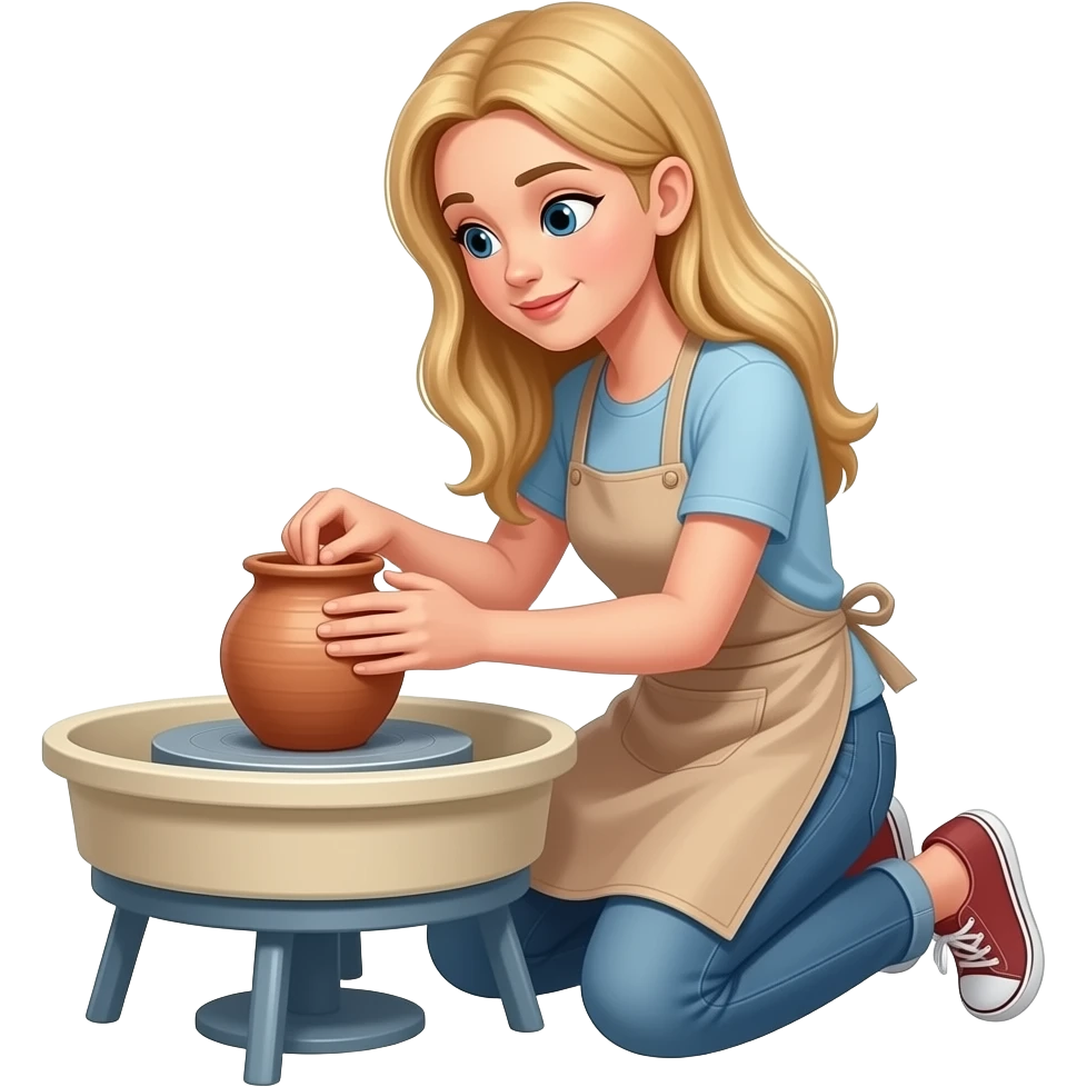 Blond long hair girl doing pottery emoji