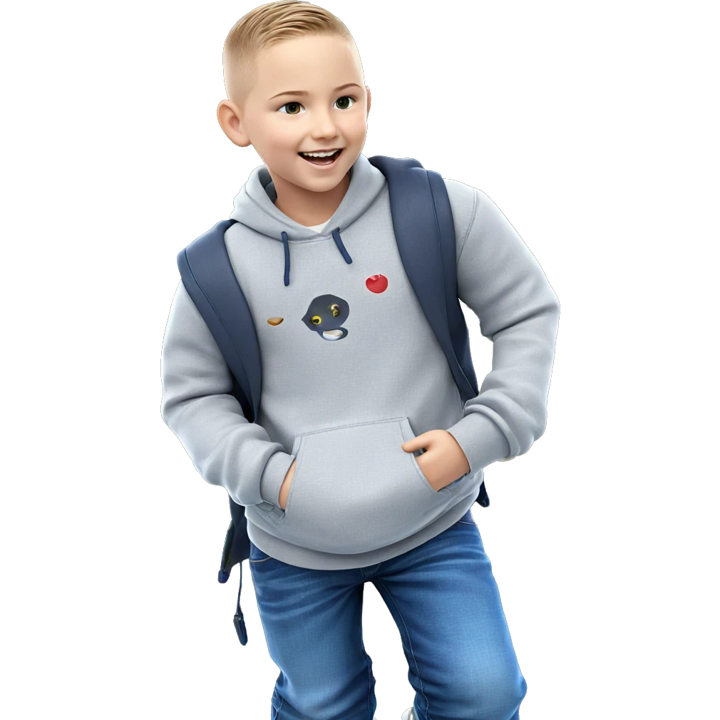 smiling boy outdoors in jeans emoji