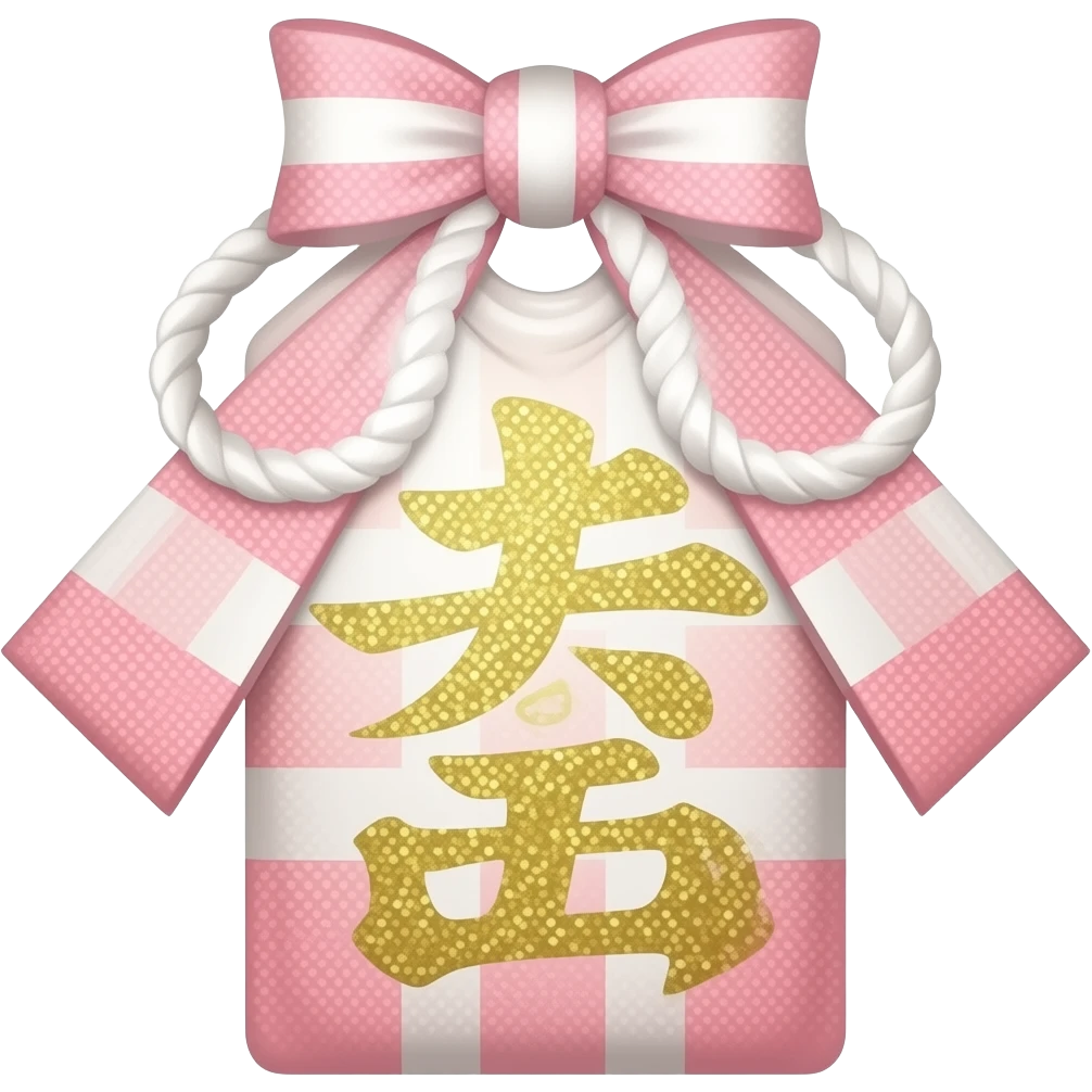 Pastel pink and white Shinto omamori charm with shiny glittery gold emoji