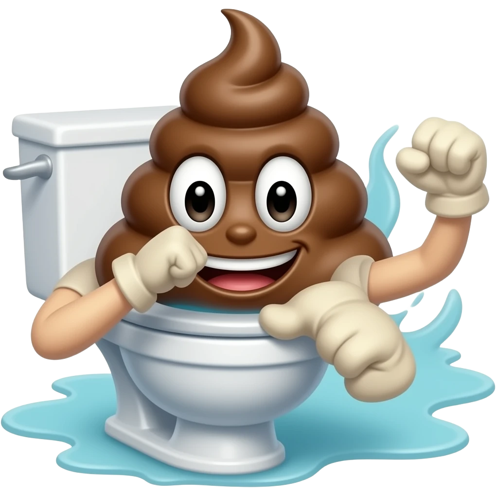 A toilet, taking a punch by a poop with arms emoji