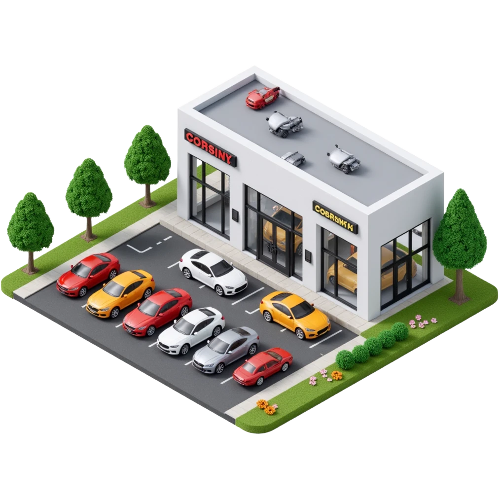 dealership lot with many cars emoji