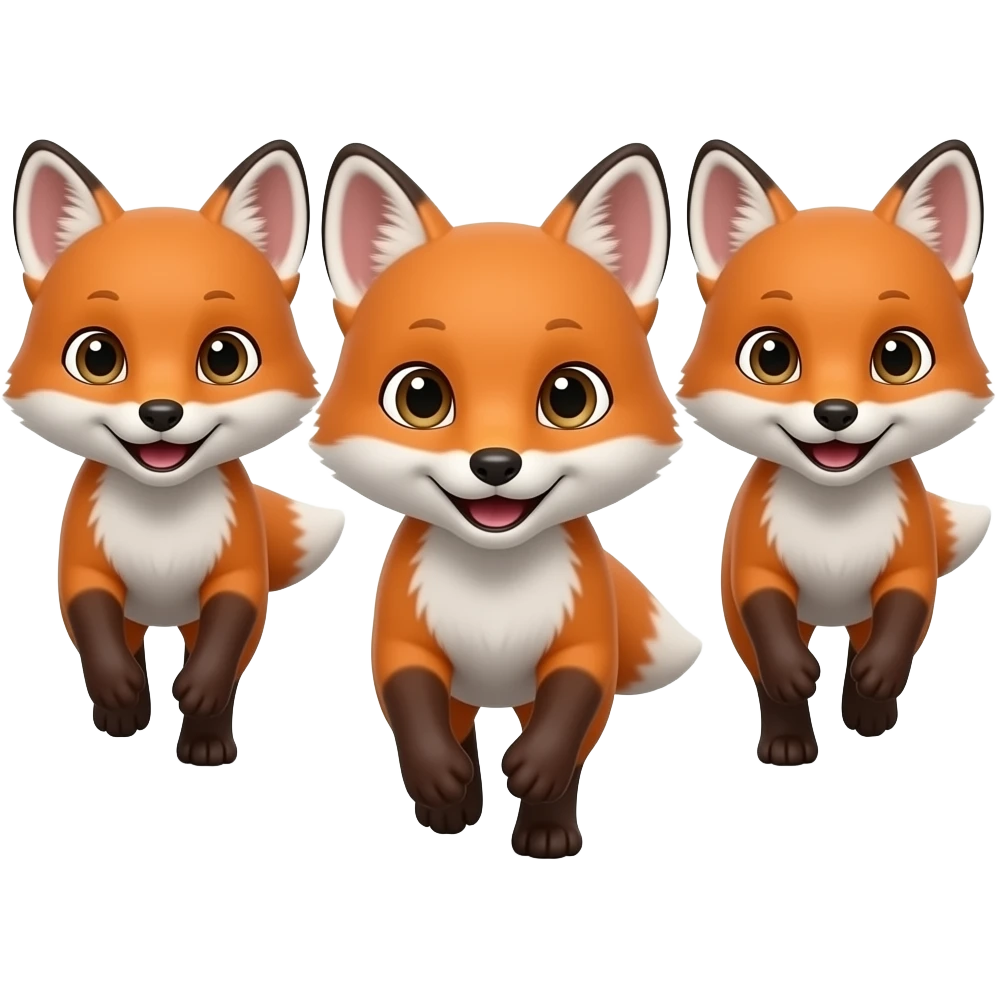 3 Baby Japanese Red Foxes chasing each other emoji