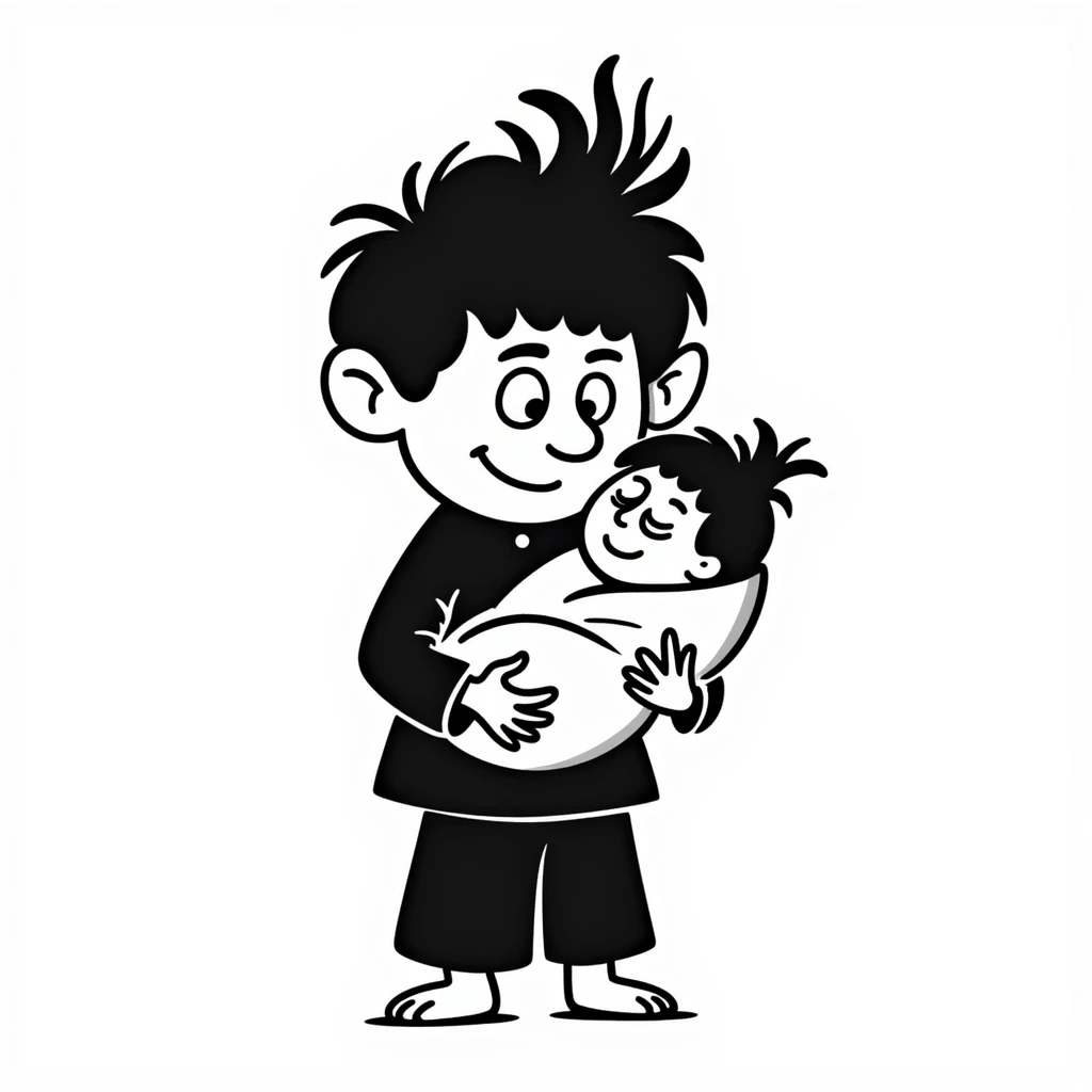 a troller with a baby, hand drawn doodle style emoji