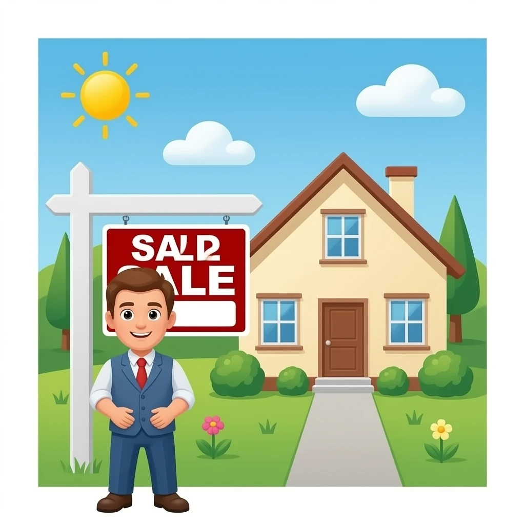 bienes y raices un hombre y una casa en  venta for sale emoji