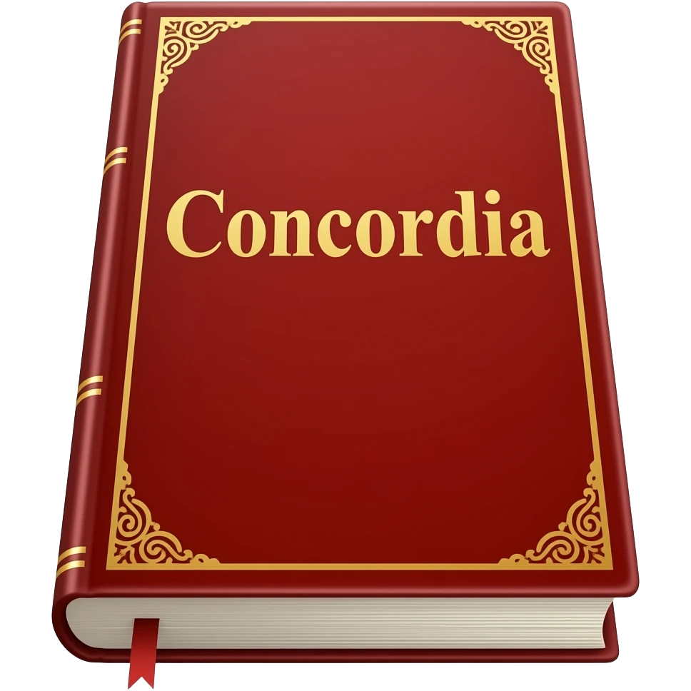 book on which red cover is written in golden font "Concordia" emoji