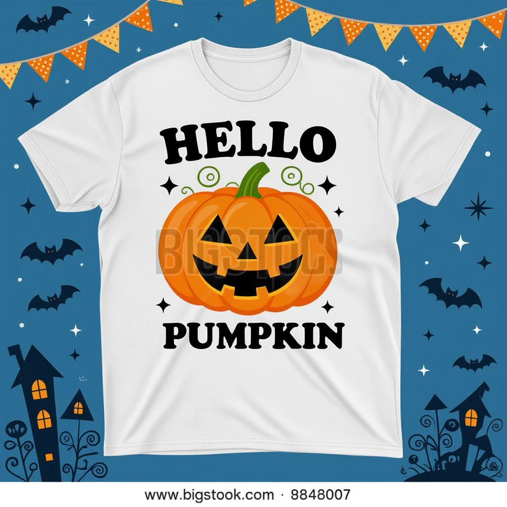 t shirt with print "hello pumpkin" emoji