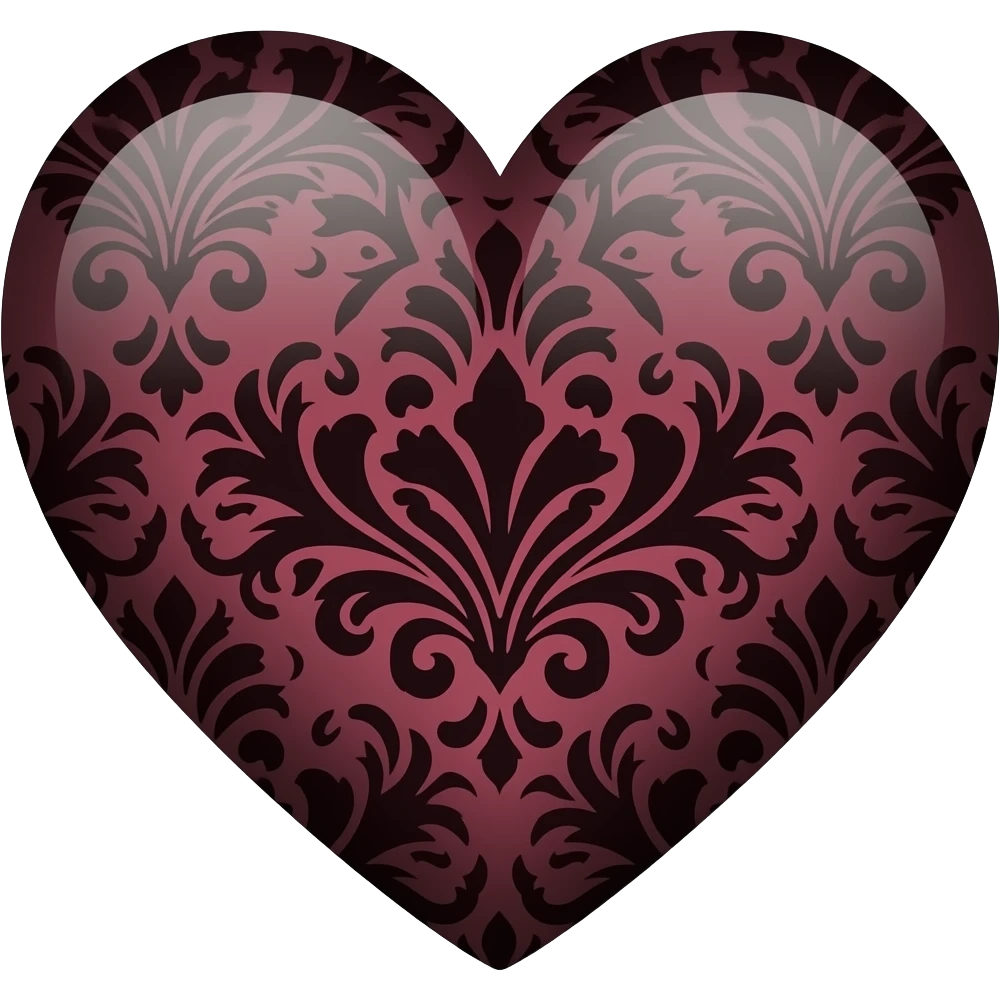 Deep dark reddish Gothic emo edgy cool Heart with black damask pattern emoji