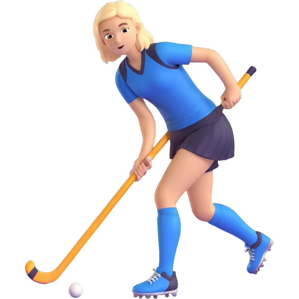 youthful field hockey player, dynamic action, holding a stick, sporty outfit, minimal background emoji