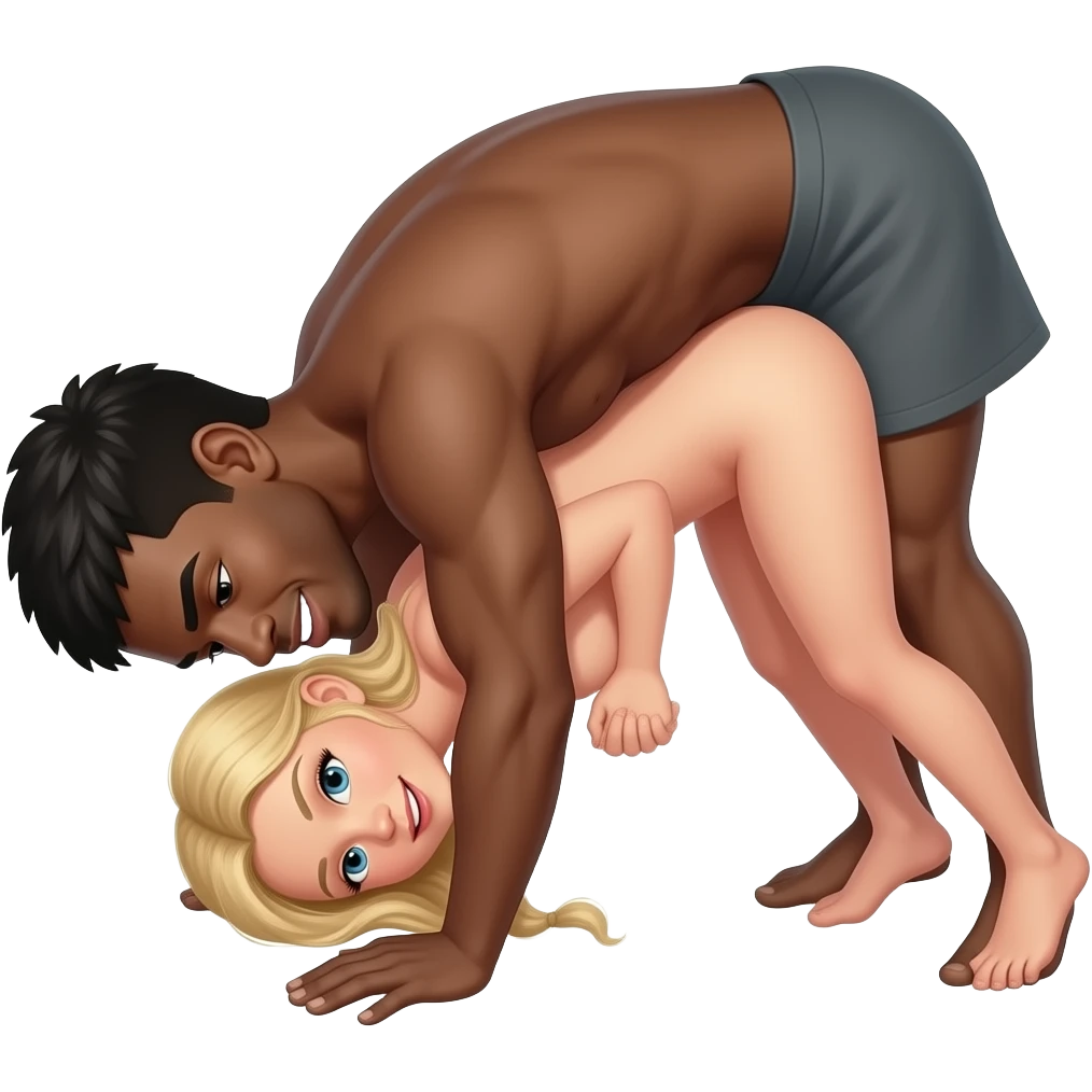 Black man squeezing naked Blonde woman downward dogg emoji