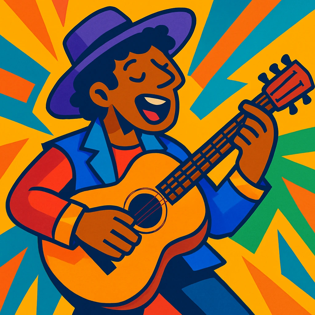 musician, vibrant cartoon style, colorful, dynamic, expressive emoji