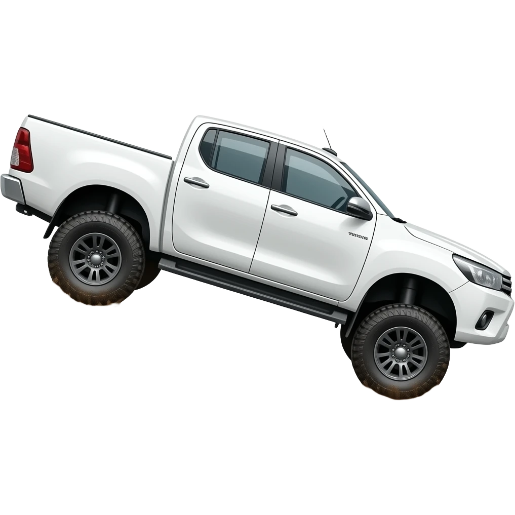 Lifted white Toyota hilux with mud tires side view emoji