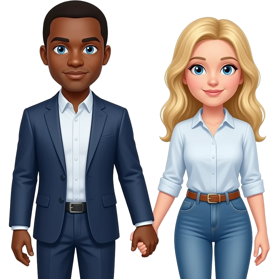 African man and Caucasian woman with blonde hair and blue eyes full body holding hands emoji