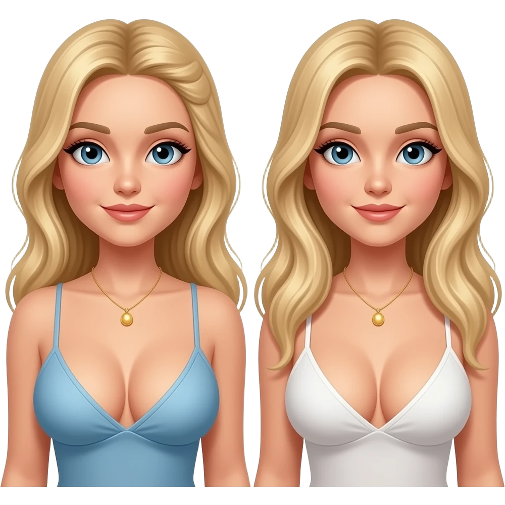 Make an emoji of my pic file:///var/mobile/Library/SMS/Attachments/44/04/CAD02A14-1326-4E90-9FCD-F5731052EA4A/IMG_5587.HEIC blond twins with large breasts emoji