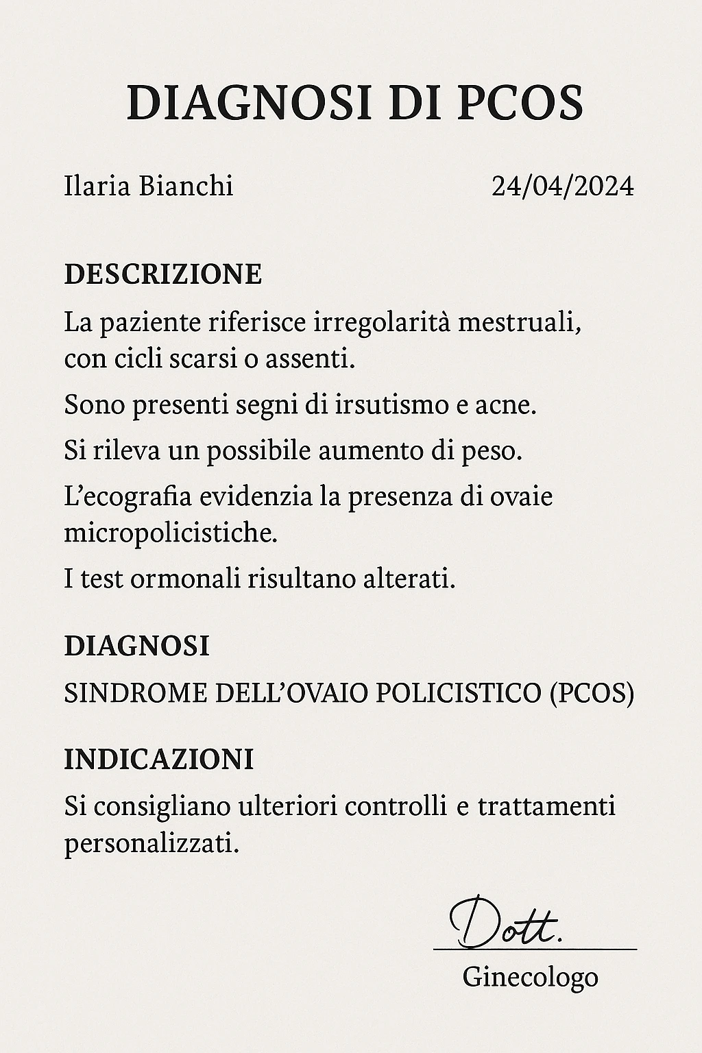 Diagnosi di PCOS data dal ginecologo in italiano emoji