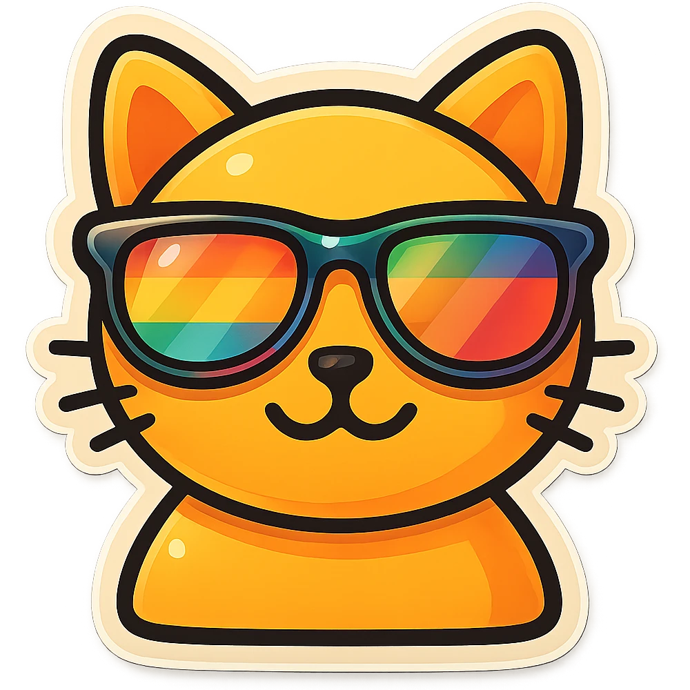Make the sunglasses rainbow colored, keep the cat and style the same, with no background. emoji