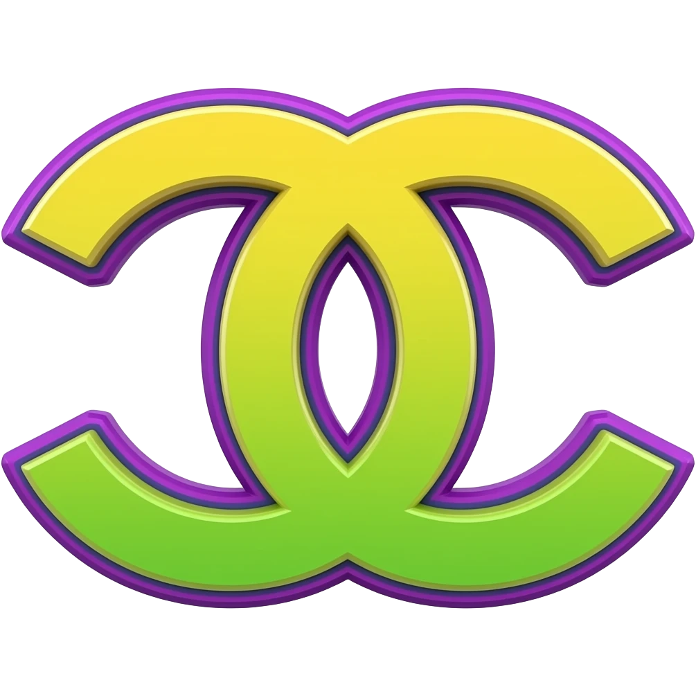 name "Chanel" in purple yellow lime green 3D style typography lettering, each color of the rainbow as a border outlined around each letter, isolated, 3d rendering, no emoji icons no emoji faces and must have no human figures emoji