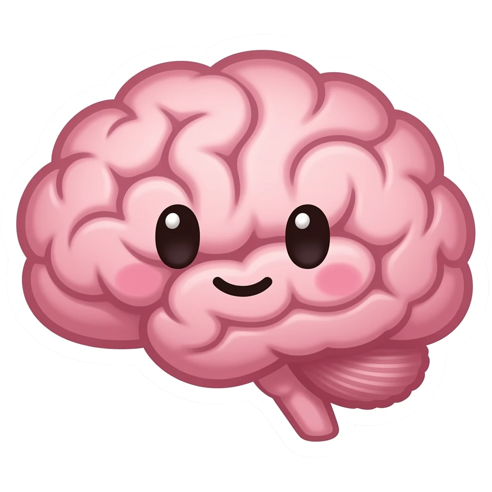 Мозг - Нарисованный милый Стикер-дизайн, пастельные цвета, округлые формы, без лица emoji
