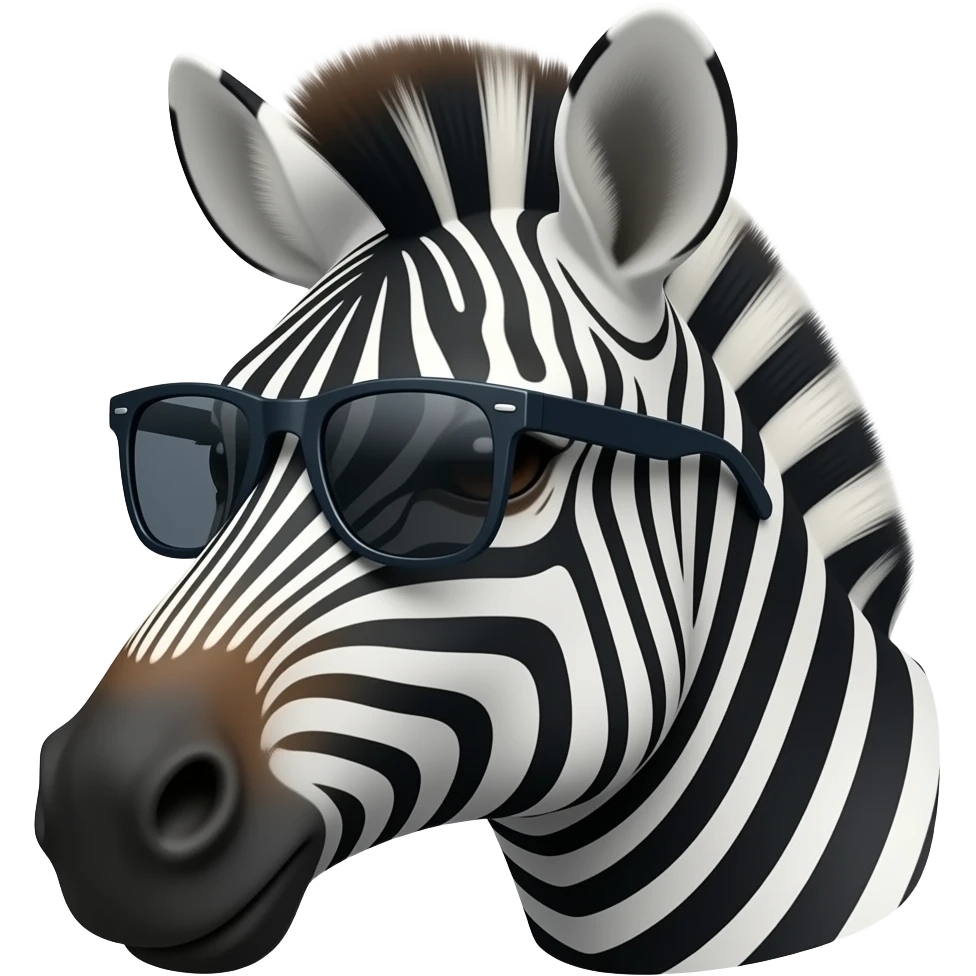 zebra with half body close up wear a sun glasses front view emoji