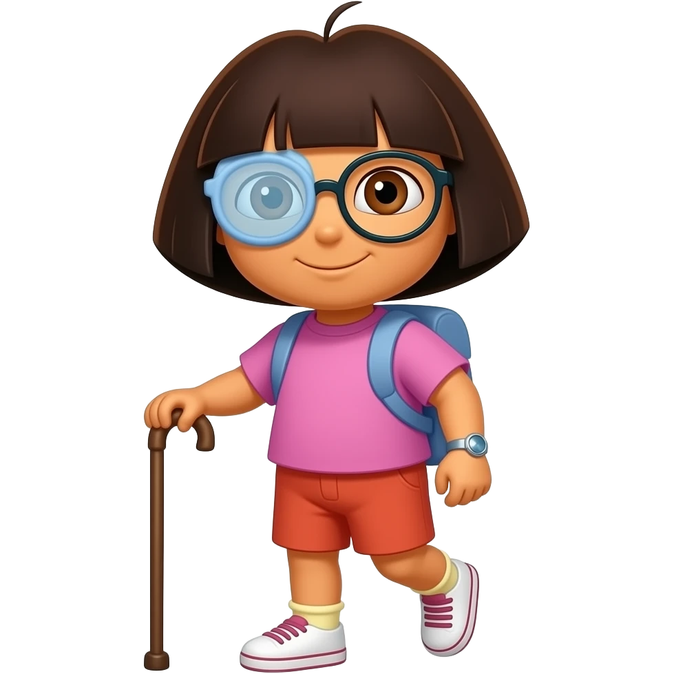 Blind dora who needs glasses to see and is unable to walk and needs a stick to walk emoji