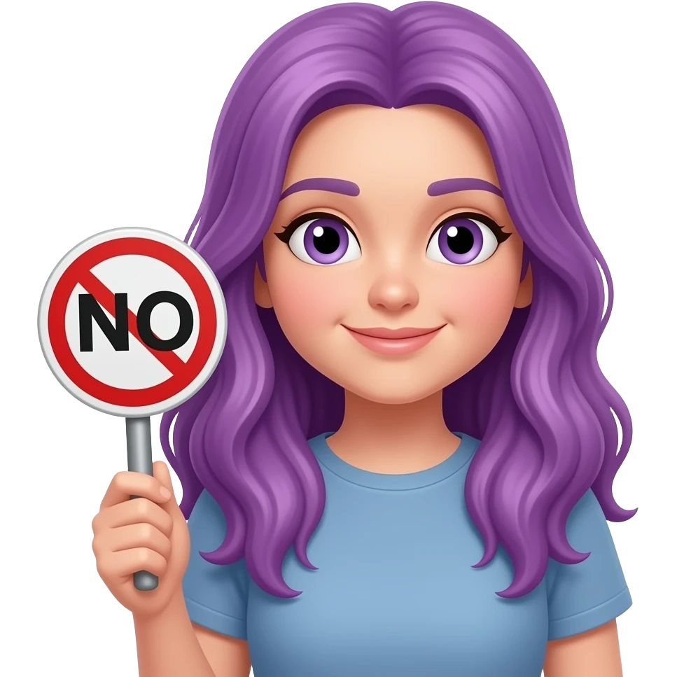 girl with long purple hair with a NO sign emoji